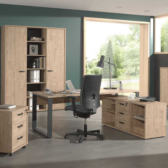 Armoire combinée de bureau contemporaine chêne doré Balto